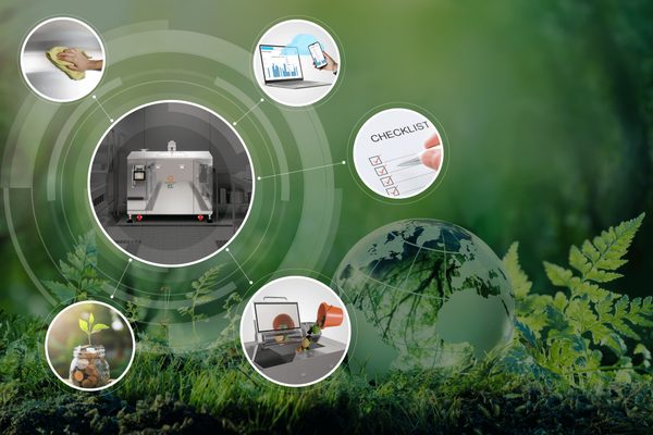 Ciclo de gestión sostenible del biodigestor — CO2 evitado, agua reutilizada, residuo cero